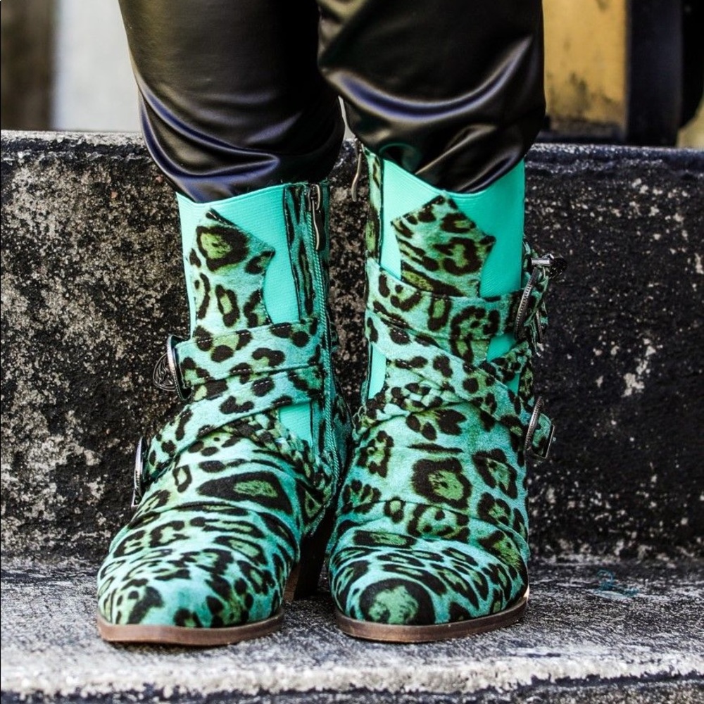 Leopard Print Ankle Boots in Green